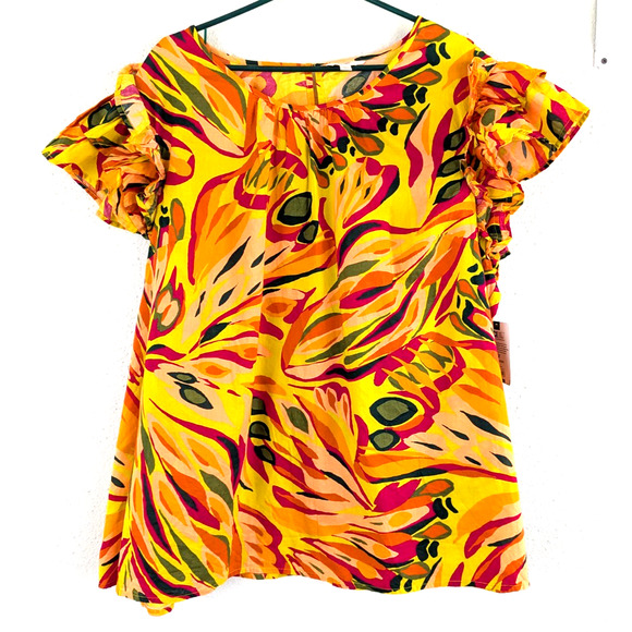 New Terra & Sky sz 3X Blouse bright multi color print ruffle sleeves shirt 1209 - Picture 1 of 6
